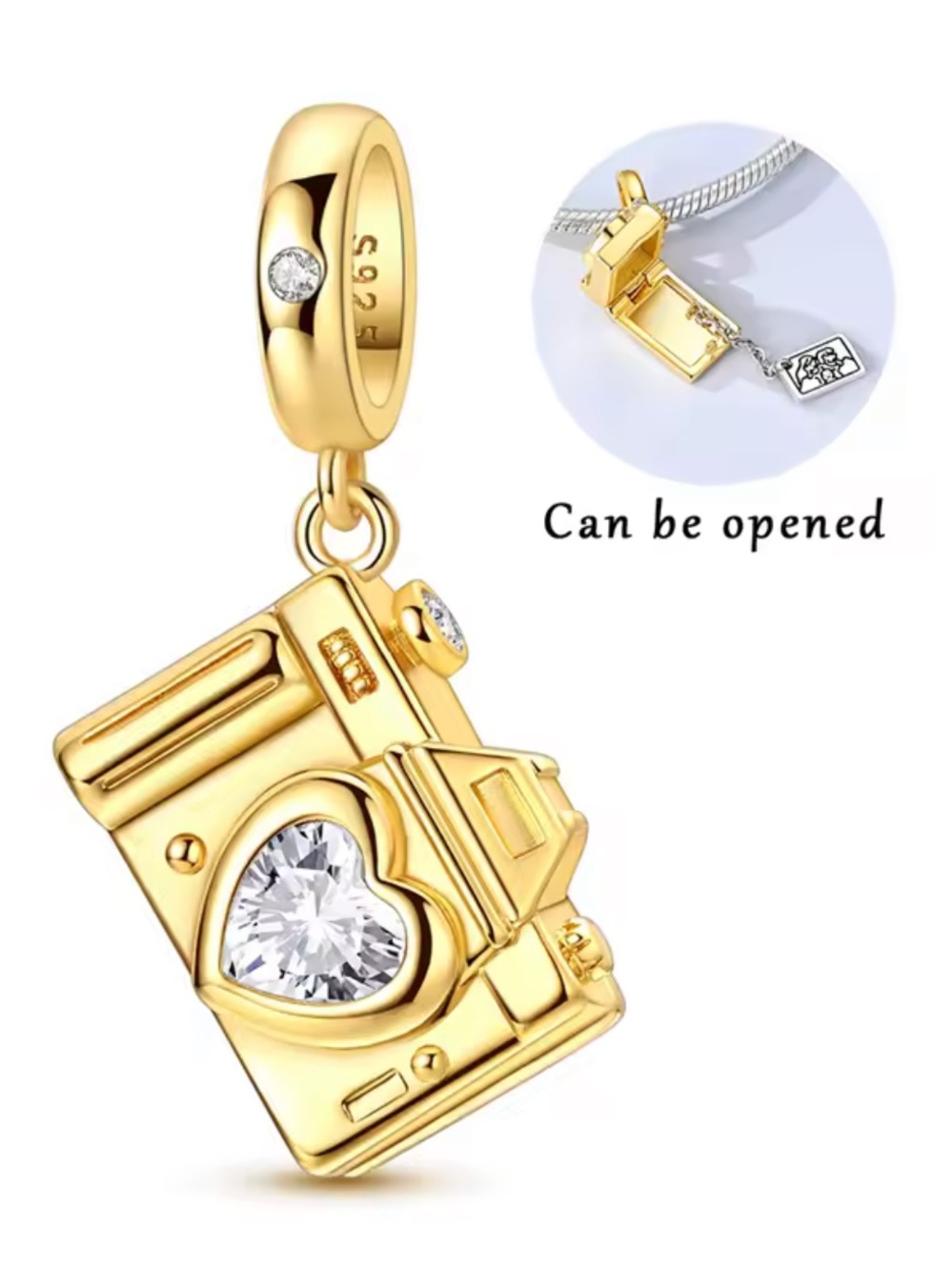Pandora Gold Camera Heart Locket Charm Pendant